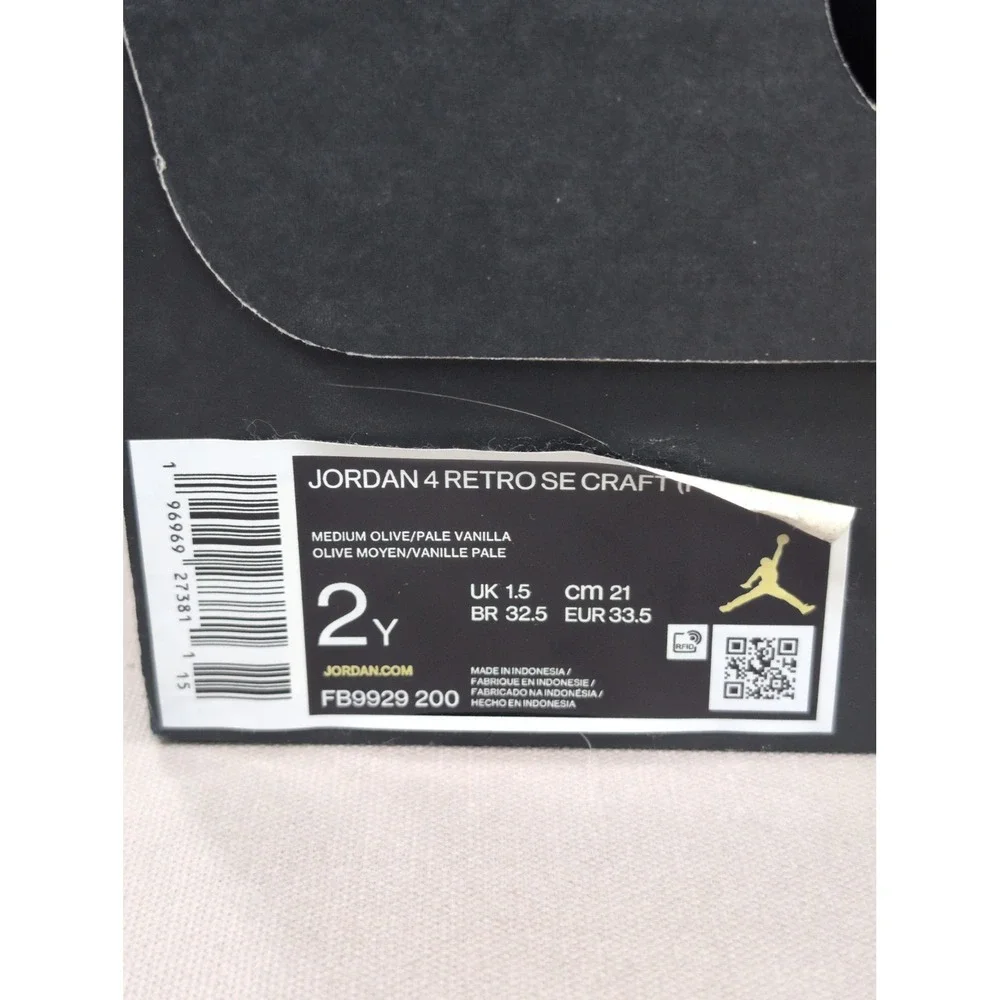 Jordan 4 Retro SE Craft Medium Olive Little Kids Size 2Y Shoes w/ Box FB9929